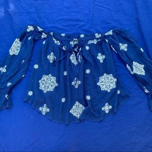 Off-the-shoulder flowy long sleeve top